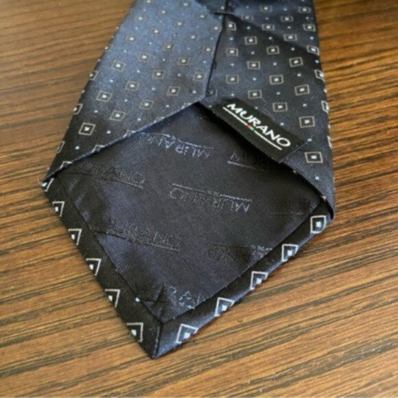 Vtg Murano Men's Black Geometric Square Tie - Picture 3 of 5